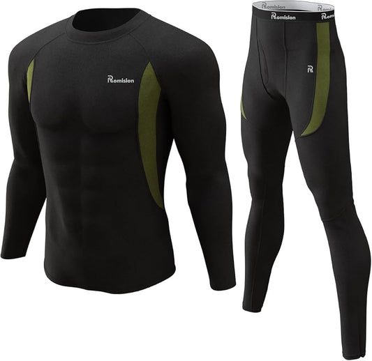 romision Thermal Underwear for Men Long Johns Fleece Lined Hunting Gear Bottom Top Set Base Layer for Cold Weather Gift