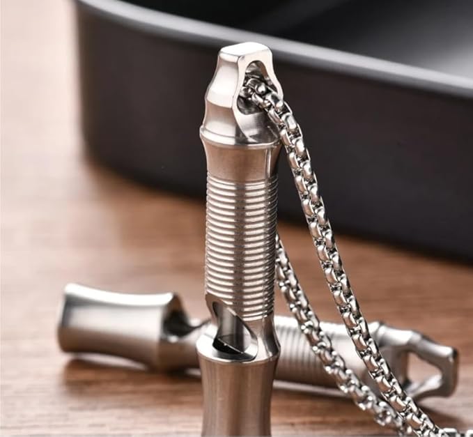 Titanium Emergency Whistle Cylinder Pendant Necklace for Men and Women – Compact, Lightweight, and Durable Emergency Whistle with High Decibel Output for Outdoor Adventures & Safety