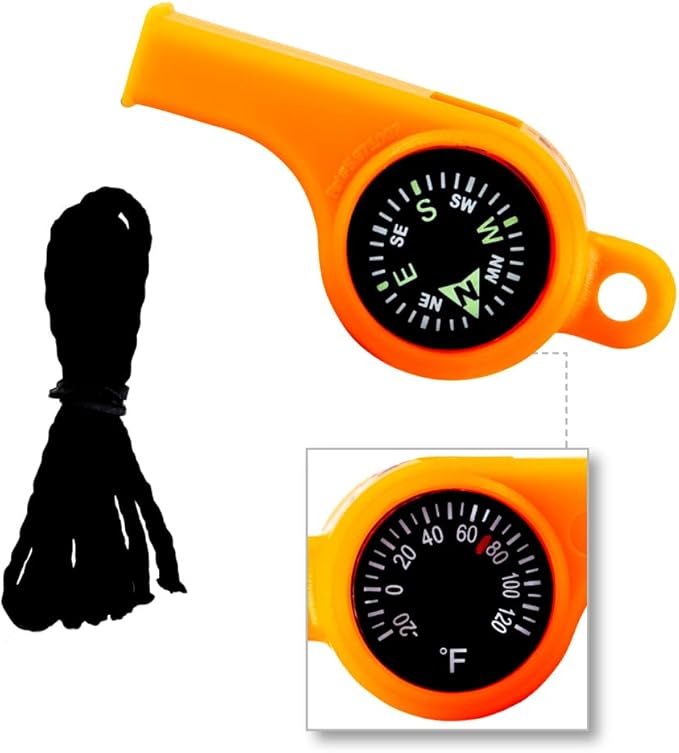 Sun Company TripleWhistle - 3-in-1 Survival Whistle | Compass, Dial Thermometer, Whistle Combo