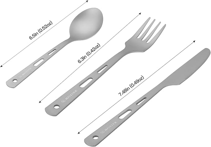 Titanium Camping Utensil Set Lightweight Titanium Flatware Knife Fork Spoon with Carrying Bag for Traveling Picnic Hiking