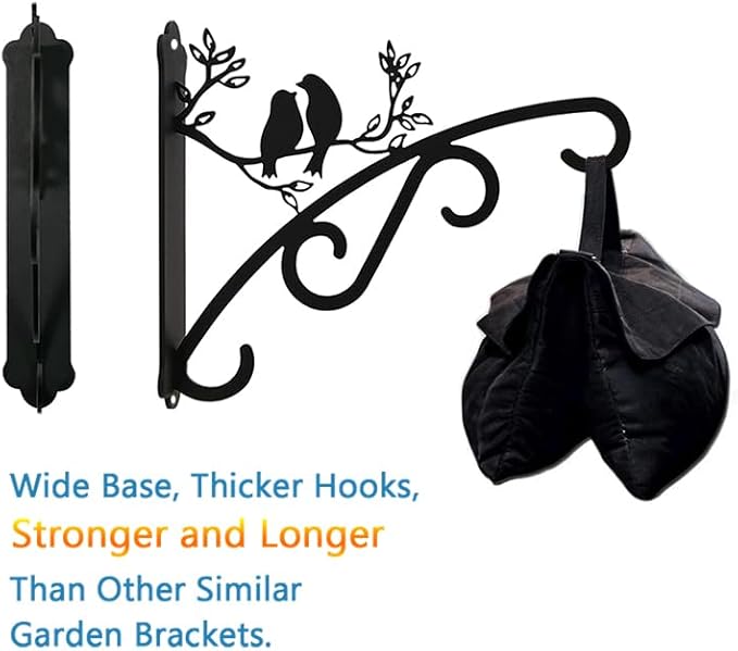 Heavy Duty Outdoor Hanging Plants Brackets, Plant Hangers with Wall Mounted Solid Steel Indoor Hooks, Basket Lantern/Light/Bird Feeder, Pack of 2 Garden Gifts Black (8 inch Black)