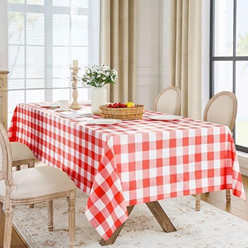Softalker Gingham Checkered Rectangle Tablecloth - Waterproof Buffalo Plaid Table Cloth Stain Resistant Polyester Table Cover for Picnic/Camping/Outdoor - Red and White, 2 Pack - 60 x 84 Inch