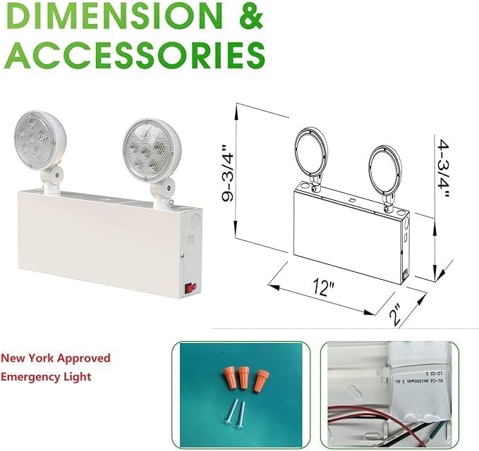 New York Certified LED Emergency Light, White Housing with Backup Battery, Two Adjustable Lamps Heads, 120-277V, Commercial Grade, Fire Resistant, UL Certified NYC-100 (2 Heads)