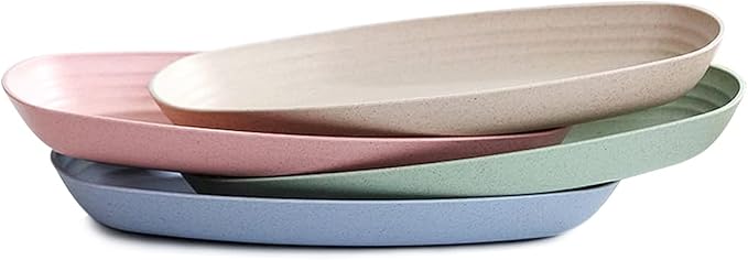 shopwithgreen Lightweight Wheat Straw Plates - 4 Pack 11.4'' Unbreakable Sturdy Plastic Dinner Plates, Dishwasher & Microwave Safe Plates Set, BPA Free, Non-Toxic