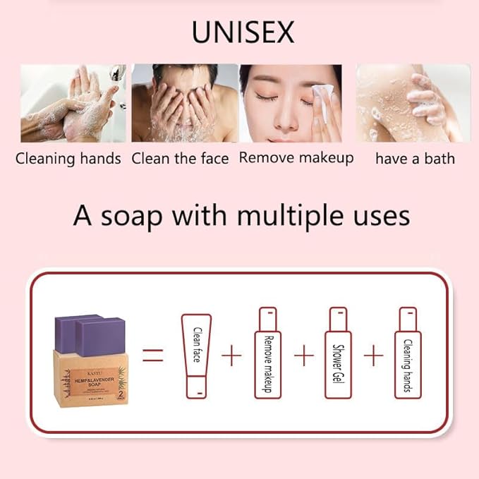 Hemp and Lavender Oils Soap Bar for Face & Body,Moisturizing,Softer Skin,Natural Handmade,Hypoallergenic Beauty Bar Sensitive Skin With Gentle Cleanser,Men and Women,2x120g