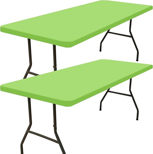 Smiry 2 Pack Rectangle Picnic Table Cloth, Waterproof Elastic Fitted Tablecloths, Washable Polyester Rectangular Patio Table Cover for Camping, Indoor and Outdoor (Lime Green, 30"x48")