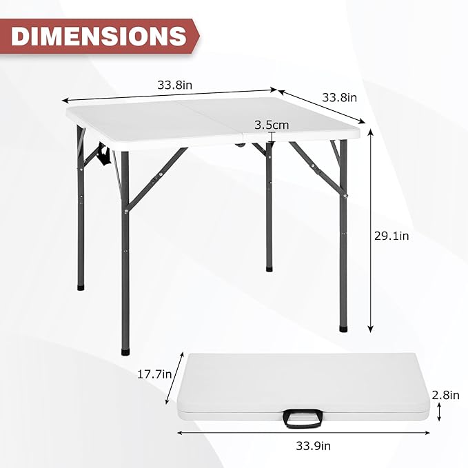 PayLessHere 34" Folding Tables Plastic Folding Card Table Half Portable Foldable Table for for Parties Wedding BBQ Camping, White
