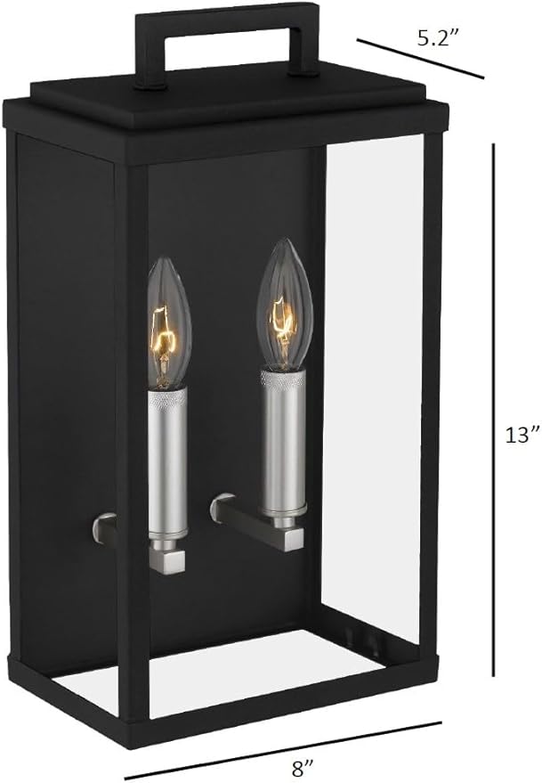 Eva Outdoor Wall 2-Lights Exterior Wall Lantern Fixtures with Clear Glass Shade, Matte Black Wall Sconce, Weather Resistant for for Entryway, Doorway, Corridor, Balcony and Porch