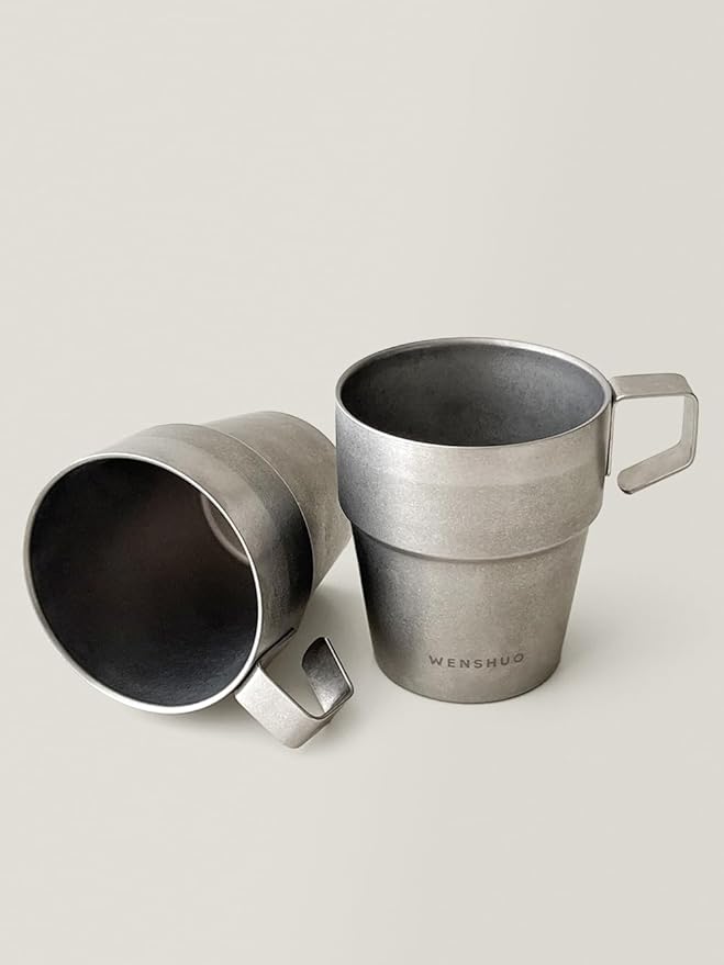 WENSHUO Outdoor Mug,Double Wall Insulated Small Camping Cup,Vintage Stainless Steel,11 fl oz (325 ml)