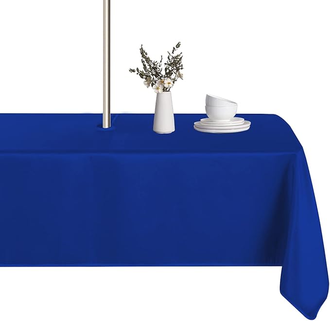 LUSHVIDA Square Outdoor Tablecloth with Umbrella Hole and Zipper, 60x60 Inch Blue, Washable Waterproof Table Cloth Spill Proof Wrinkle Free Table Cover for Patio Spring Summer Picnic BBQS