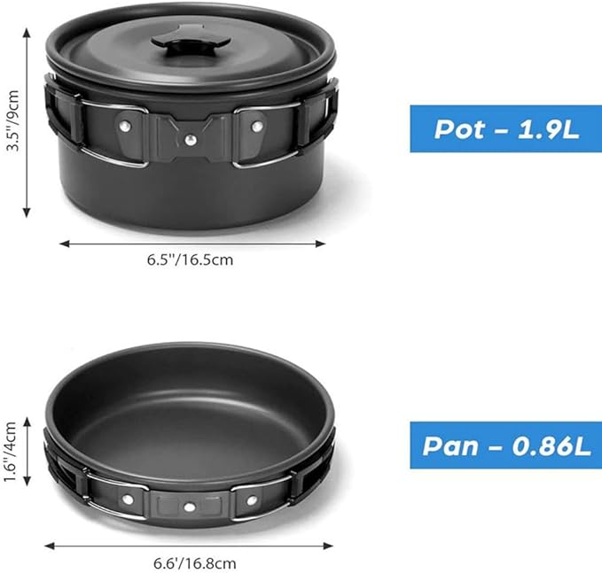 Camping Cookware Set Lightweight Portable Pot Pan Kettle Cups Spoon Fork Cutter with Carry Bag for Camping, Backpacking, Outdoor Cooking and Picnic