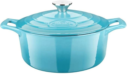 La Cuisine Enameled Cast Iron Dutch Oven Casserole Dish Pot with Lid, 2.1 QT 7.8" /20cm Dia. Internal Matte Black Enamel Coating, 2-tone Teal Enamel Exterior, Oven Safe up to 500° F for bread baking