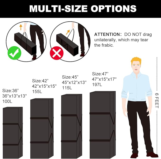 COOLBEBE 42" Sports Duffle Bag - 150L Extra Large Travel Duffel Luggage Bag with Upgrade Zipper, Sturdy & Water Resistant, Black