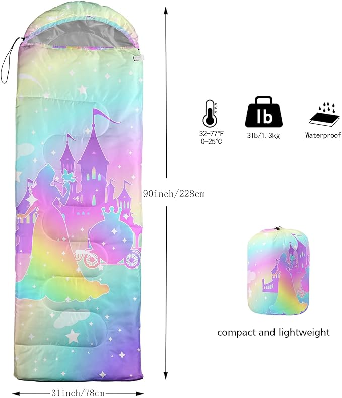 Axolotl Unicorn Sleeping Bag for Kids Boys Girls–Lightweight Warm Cold Weather Sleeping Bags,Waterproof Portable Sleeping Bag with Compression Sack for Camping Backpacking Outdoor Indoor
