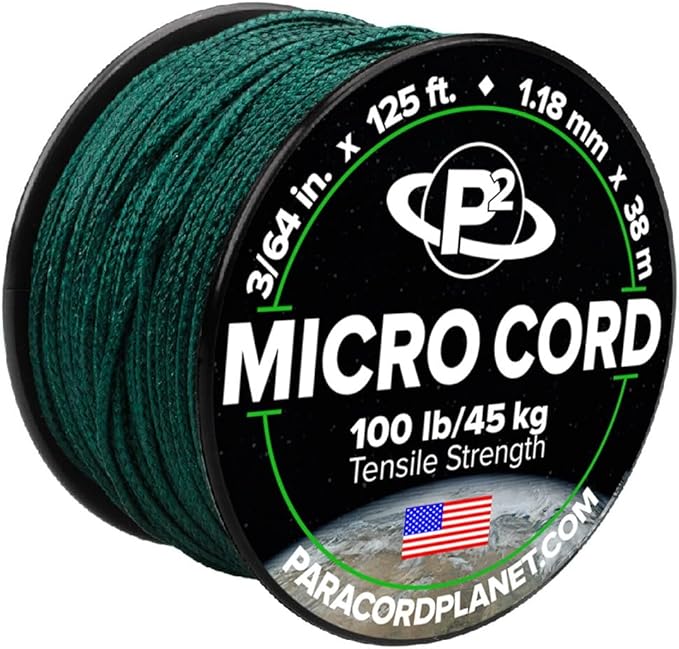 Paracord Planet Micro Paracord – Thin Braided Cord for Crafting, Fishing, and DIY Projects in 125 ft Spools – Dark Green