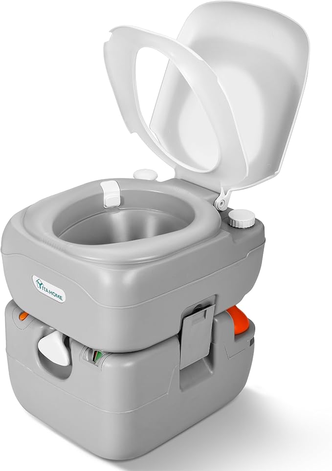 YITAHOME Portable Toilet 5.8 Gallon, Travel RV Potty with Level Indicator, T-Type Water Outlets, Anti-Leak Handle Water Pump, Rotating Spout, for Camping, Boating, Hiking, Trips