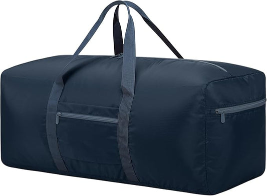 Foldable Duffle Bag for Travel - 75L Large Spare Travel Duffel Bag Lightweight with Trolley Sleeve - Navy