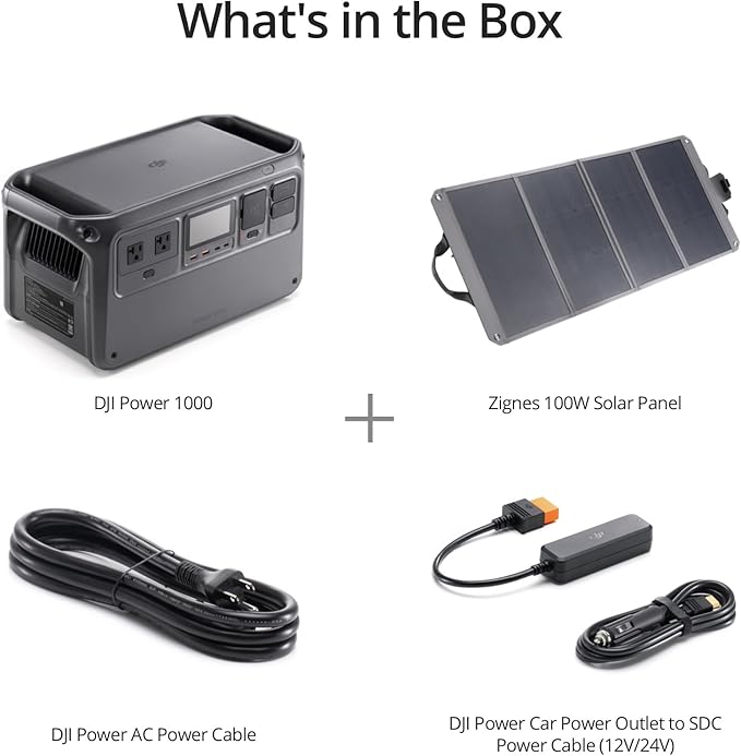 DJI Power 1000 Portable Power Station, 1024Wh Solar Generator with 1x 100W Solar Panel, 4000-Cycle-Life LFP(LiFePO4) Cell, 70-Minute Fast Charging, 2200W Stable Output,Solar Generator for Home Backup