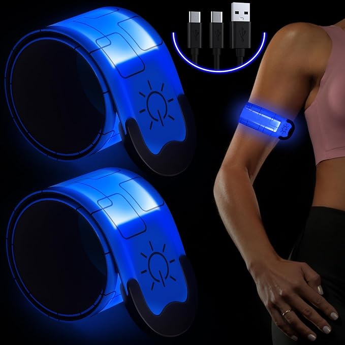 LED Armband for Running (2 Pack), Light Up Armbands Rechargeable, Running Lights, High Visibility Reflective Running Gear for Running Walking Cycling