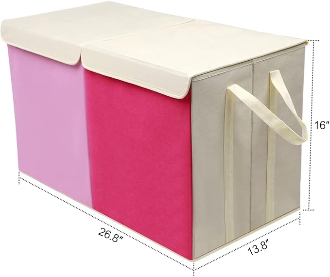 Toy Box Chest, Collapsible Sturdy Storage Bins with Lids, Extra Large Kids Toy Storage Organizer Boxes Bins Baskets for Kids, Boys, Girls, Nursery Room, Playroom, Closet (Pink)