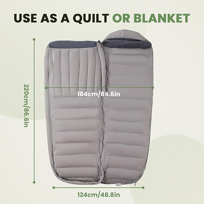 '-10°F 0°F 10°F 15°F Down Sleeping Bag for Adults,800/650 Fill Power,Ultralight Wearable 4 Season Cold Weather Rectangle Sleeping Bag for Camping Hiking,Can be Used as a Down Blanket or Cloak