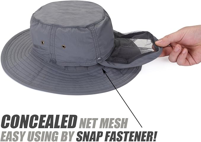 USHAKE Head Net Hat, Safari Hat Sun Hat Bucket Hat with Hidden Net Mesh
