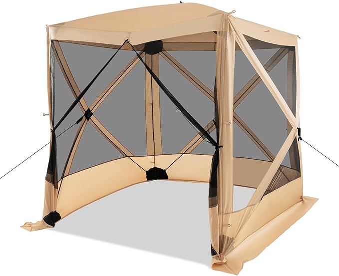 Tangkula 6.7x6.7 Ft Pop Up Gazebo with Netting, Portable Screen Tent with 4 Sided Mesh Walls, 2 Sunshade Cloths, UV 50+ Instant Canopy Shelter with Carry Bag for Camping, Lawn, Backyard