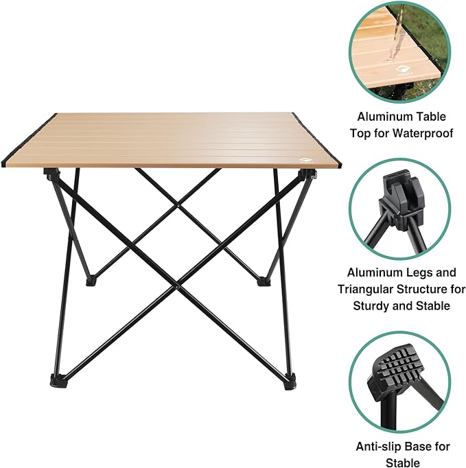 VILLEY Portable Camping Side Table, Ultralight Aluminum Folding Beach Table with Carry Bag for Outdoor Cooking, Picnic, Camp, Boat, Travel