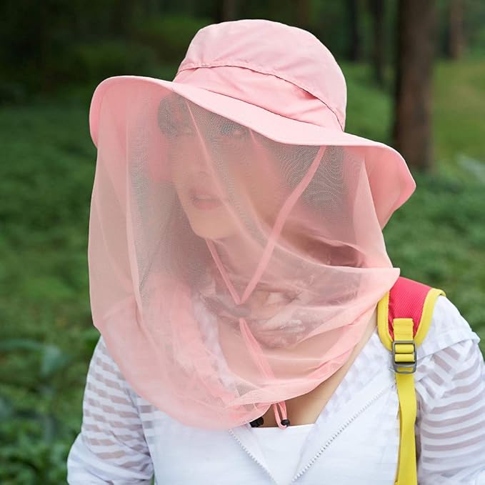 Mosquito Head Net Hat, Safari Sun Hat with Veil Mesh Protection from Insect