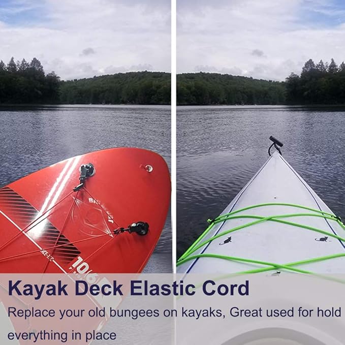 1/4" Elastic Bungee Shock Cords, 25 Feet Marine Grade Kayak Heavy Stretch String Rope & Tie Down Trailer Straps for DIY Projects Green