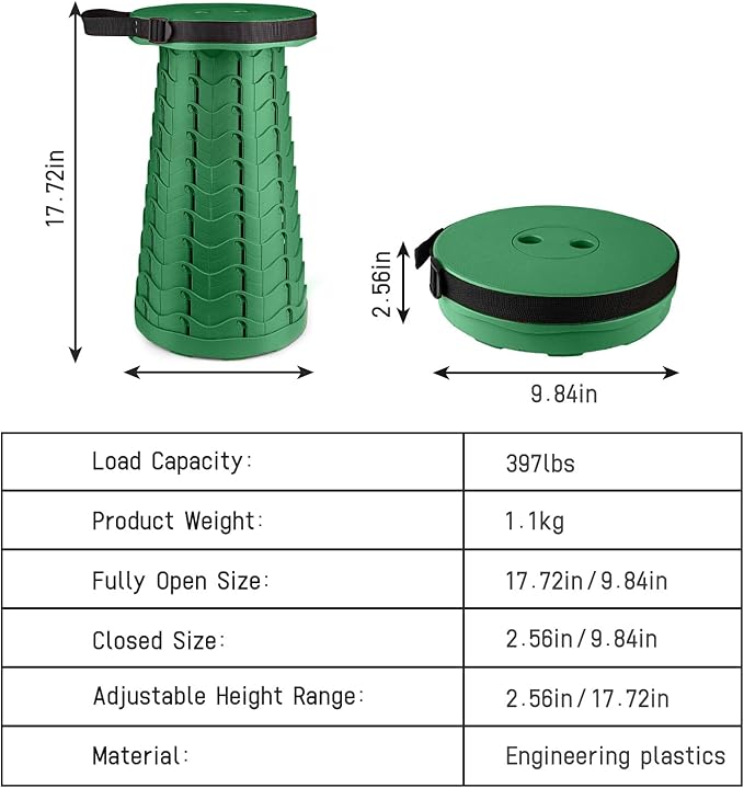 FoldingStool Colorful Stool Body Portable Collapsible Stool Seat Max Load Capacity 397lbs, Telescopic Folding Stools Retractable Stools for Adult Camping Hiking Travel Outdoor BBQ