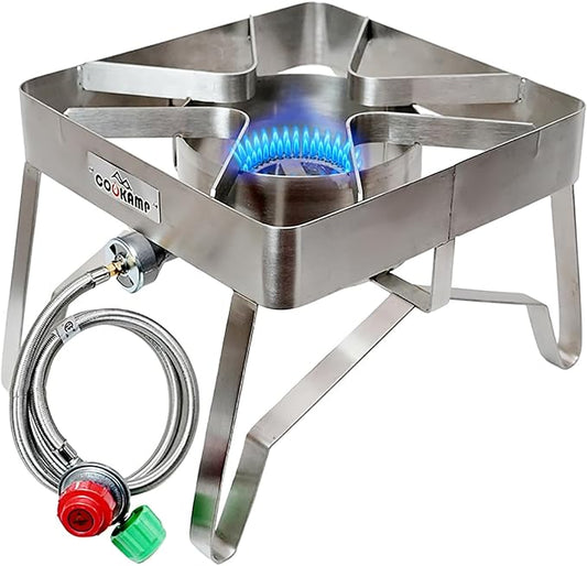 Stainless Steel High Pressure 1-Burner Outdoor Propane Gas Cooker with 0-20 PSI Adjustable Regulator and Steel Braided Hose (Stainless Steel-SA1300)