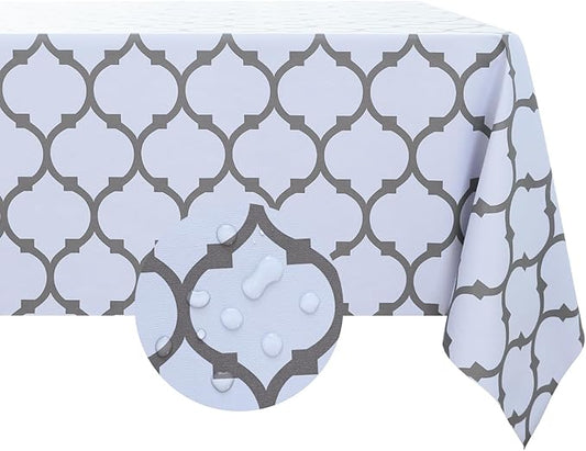 Romanstile Rectangle Plastic Tablecloth, 100% Waterproof Oil-Proof Checkered PVC Table Cloth, Heavy Duty Vinyl Table Cover for Dining, Camping, Picnic, Outdoor - 54 x 78 Inch, Moroco White
