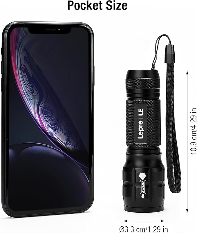 Lighting EVER LED Flashlights High Lumens, Small Flashlight, Waterproof, Adjustable Focus Flash Light for Outdoor, Emergency, Camping, AAA Batteries Included, 4 Pack