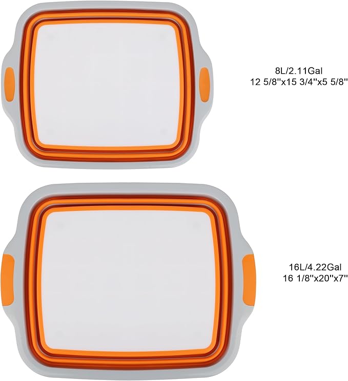 Large 4.22 Gal / 16L Collapsible Cutting Board with Container, Foldable BBQ Prep Tub, Sapce Saving Dish Basin for Kitchen, Camping, Picnic, Vegetable and Fruit