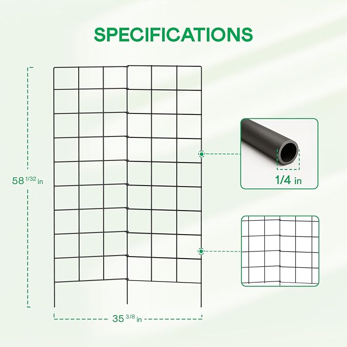 IDZO 2-Panel Folding Trellis, Basic Metal Decoration Trellis for Climbing Plants Outdoor, Tall Metal Plant Trellis with Steel Frame, Panel Trellis Garden Lattice for Vines & Vegetables