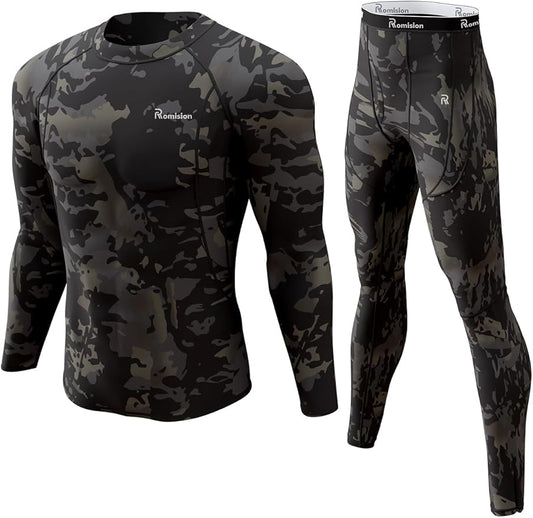 romision Thermal Underwear for Men Long Johns Fleece Lined Hunting Gear Bottom Top Set Base Layer for Cold Weather Gift