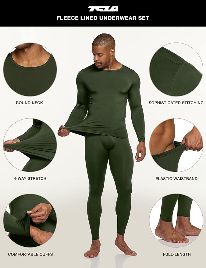TSLA Men's Thermal Underwear Set, Microfiber Soft Fleece Lined Long Johns, Winter Warm Base Layer Top & Bottom
