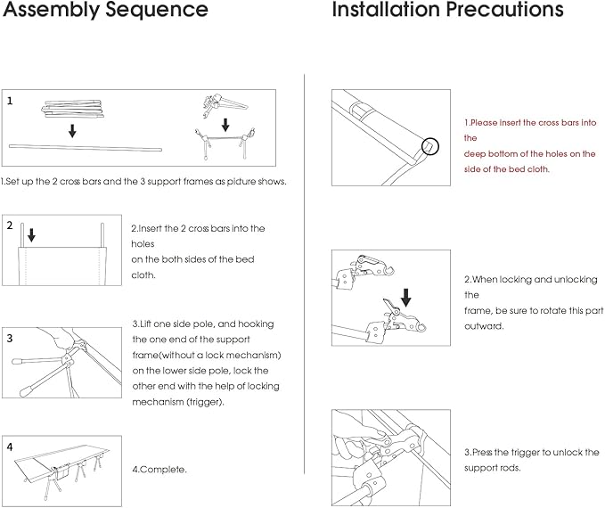 MOON LENCE Height Adjustable Camping Cot - Supports 330 lbs, Portable Folding Bed with Leg Extenders for Camping, Hiking, Sleeping, Black