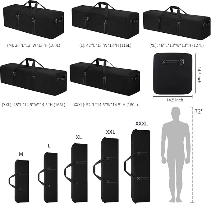 52 Inch Large Duffle Bag for Travel Camping - 180L Extra Large Heavy Duty Duffel Bag, Sport Equipment Storage Bag with 2 Sides Handles-Black