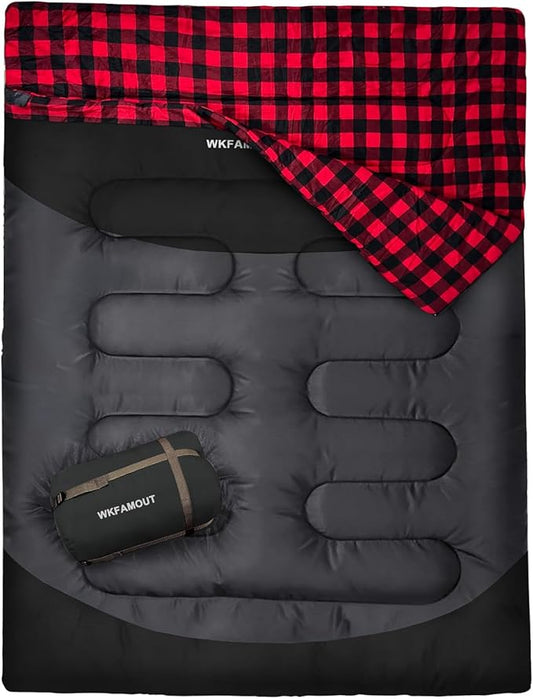 Double Sleeping Bag for Adults Machine Washable 2 Person Camping Sleeping Bag Queen Size Waterproof with Compression Sack for Cold Weather 3-4 Seasons