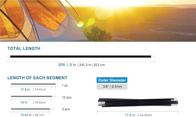 Aluminum Tent Poles Replacement, Black Pre-Assembled Tent Pole, 7001 T6 Heated Camping Tent Rod