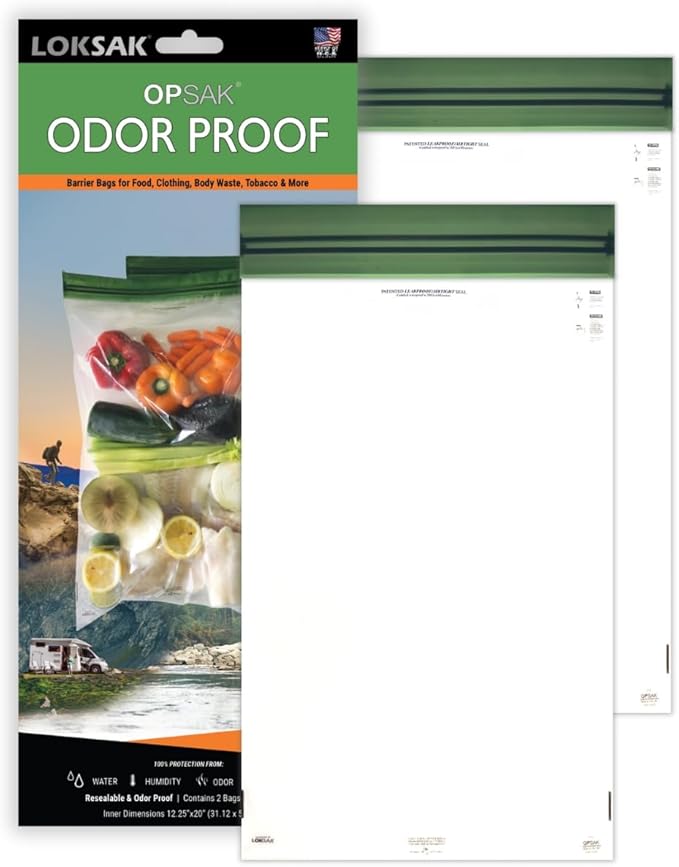 LOKSAK - OPSAK Odorproof Dry Bags for Backpacking, Hiking and Storage- Resealable and Reusable Storage Bags (2 Pack - 12 Inch x 20 Inch)