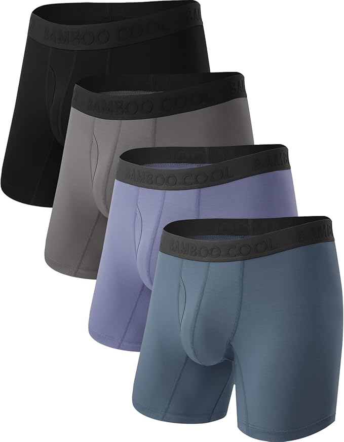 BAMBOO COOL Men's Ultra Breathable Underwear,No Riding Up Boxer Briefs with ComfortFlexible Waistband,Multipack
