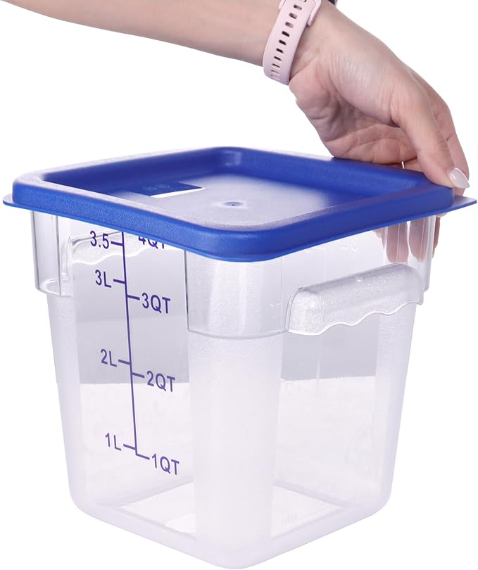 2 Pack RED Square Food Storage Container With Lid,2-12 Quart Commercial Storage Box With Scale & Handle,Cake Making,Dough Marinating Meat,Kitchen Supplies (4 Quart)