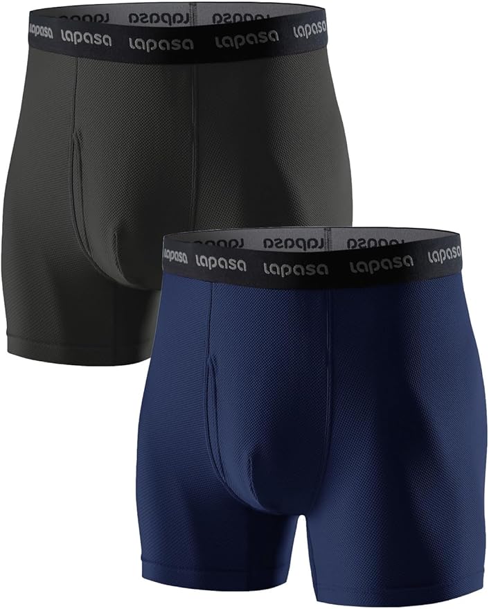 LAPASA Men's Quick Dry Travel Underwear, Terraversal Series Mesh Breathable Trunks/Boxer Briefs/Boxers (2 & 3 Packs)