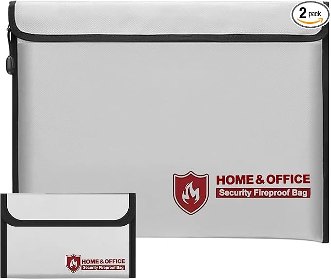 Fireproof Waterproof Document Bag 3000℉ - 2 Pack Fireproof Bags for Cash/Documents with Locking Zipper, Waterproof Money Bag & Passport Holder, Important Document Organizer Pouch