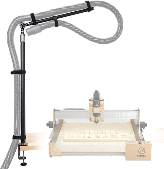 Dust Collection Boom Arm for CNC Router – Adjustable Clamp Mount Hose Holder for Desktop CNC Machines – Flexible Support Prevents Hose Sag, Improves Airflow & Keeps Work Area Clear