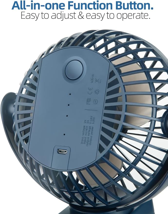 Viniper 6 inch Rechargeable Clip on Fan, 5000mah Battery Desk Fan : 360° Rotation & 3 Speeds Strong Wind Portable Fan, 8-30 Working Hours, Quiet and Powerful (Blue)