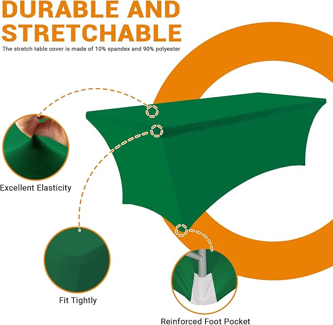 Eurmax USA Rectangular Fitted Spandex Table Covers 8ft Tablecloth Wedding Event Patio Table Decorations Stretch Table Cover for 8ft Folding Table (Emerald Green,2 Pack)